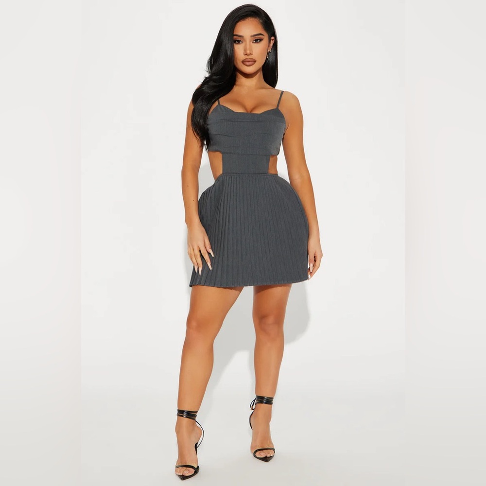 Fashion nova - Serena Twill Mini Dress - Grey - Picture 1 of 4